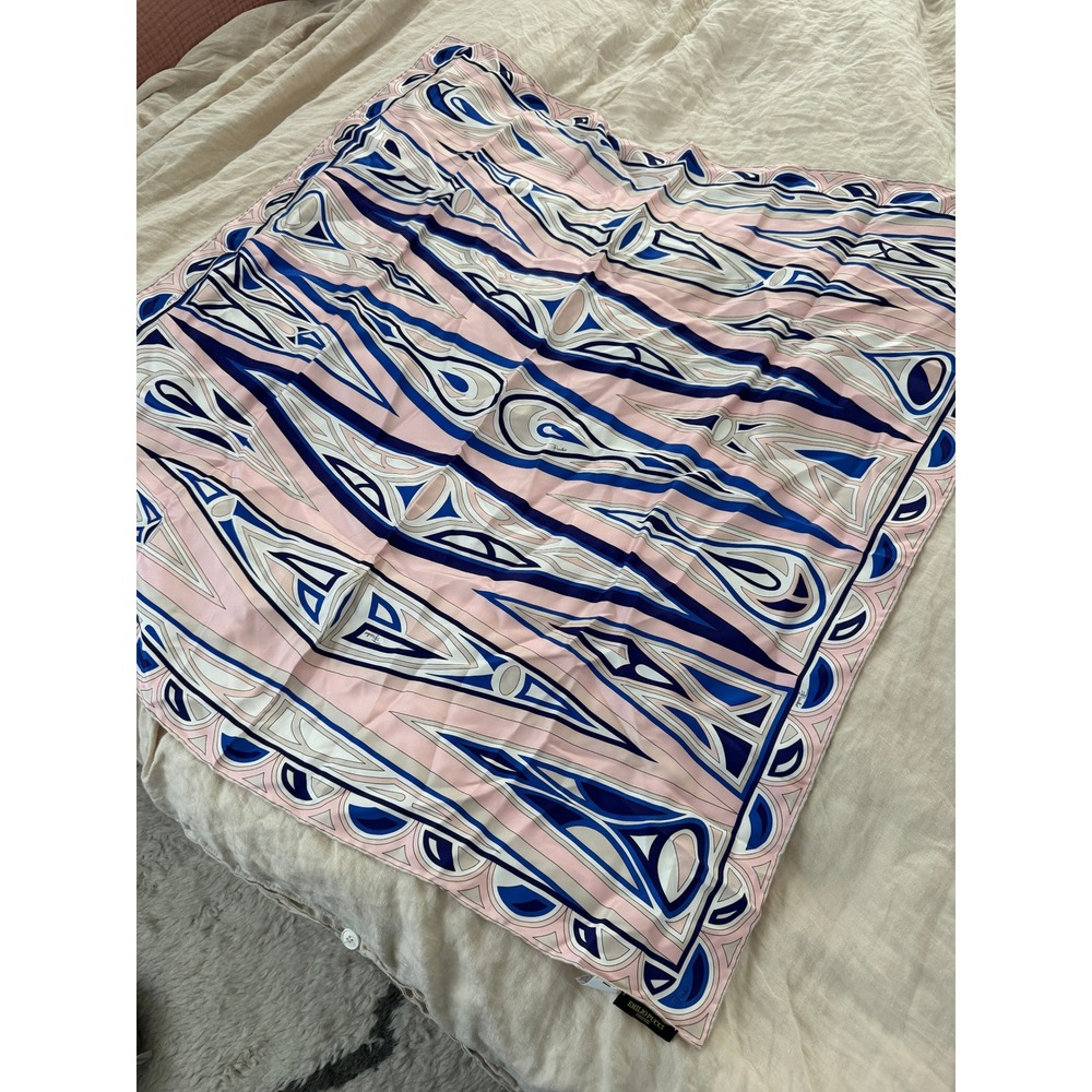 Emilio Pucci Silk Scarf Pink Blue Geometric Abstract Print Made in Italy Square - Picture 4 of 4